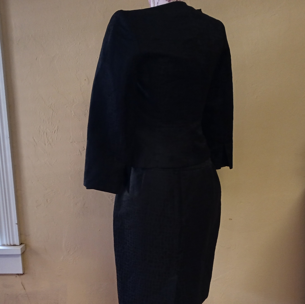 Vtg Armani 2 pc set collezioni black textured shoulder bow skirt suit blazer - Picture 3 of 16